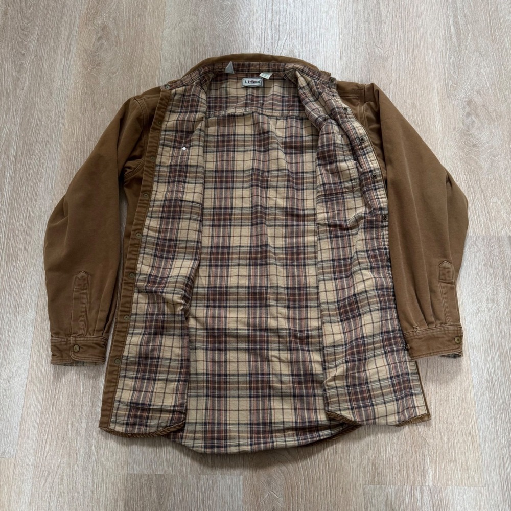 VTG LL Bean Flannel Lined Canvas Field Jacket Mens Large Tall Brown Made‎ in USA - Picture 3 of 11